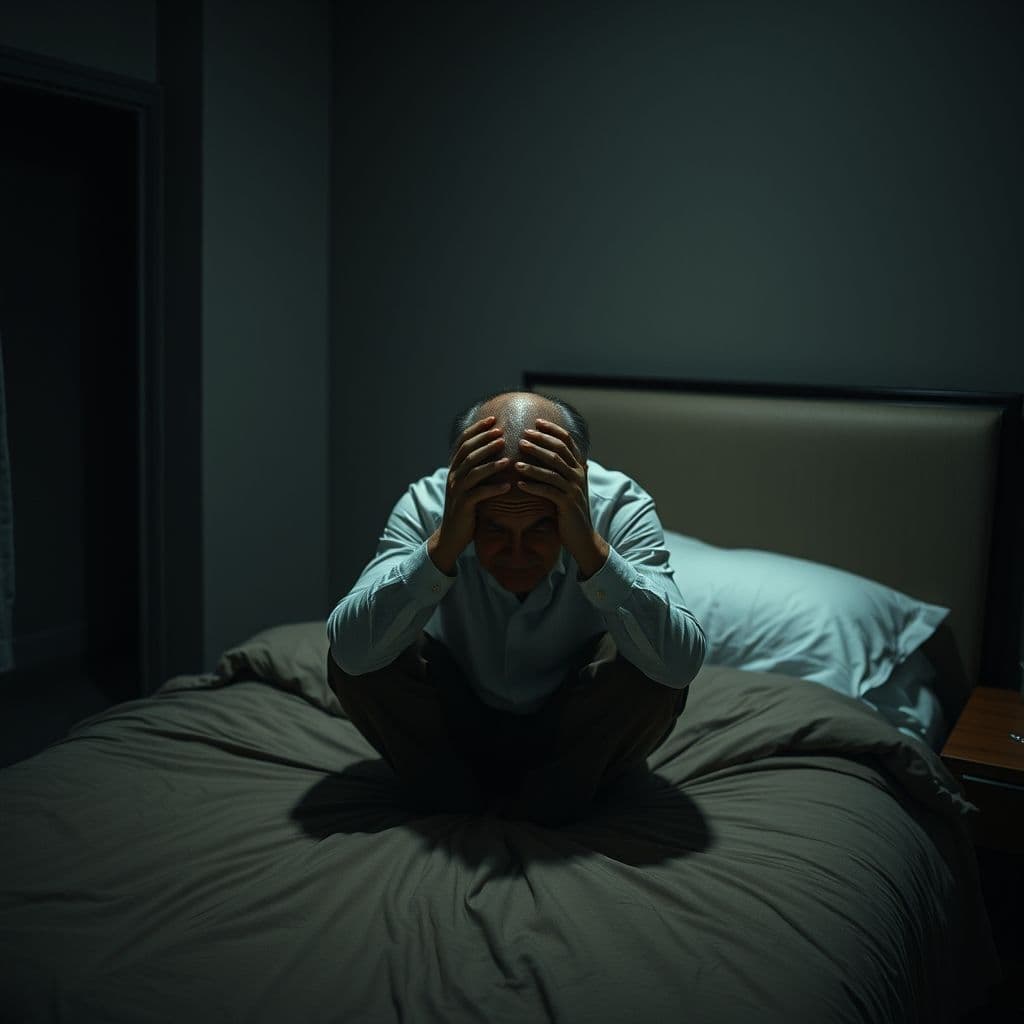 A tired husband sitting alone with his head in his hands, symbolizing silent burnout.