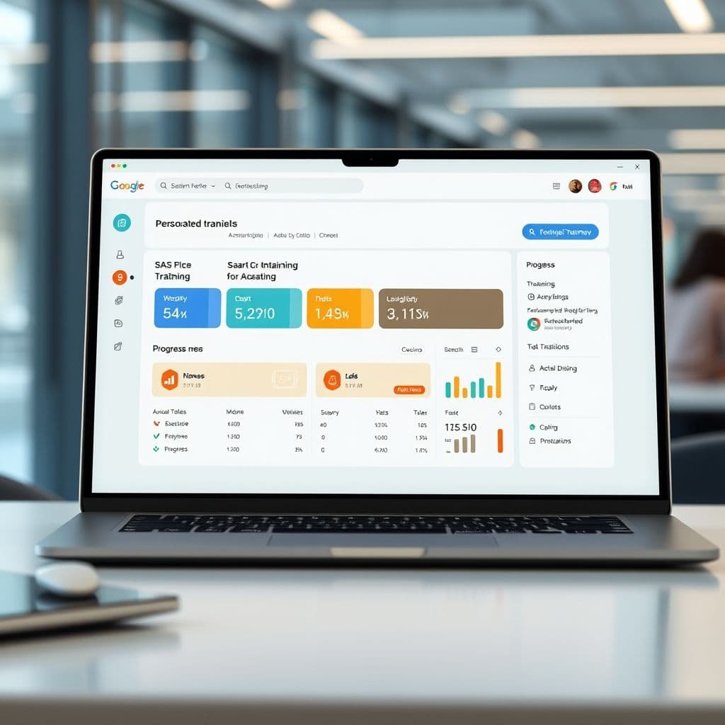 A sleek dashboard of a career coaching SaaS platform with personalized training modules.