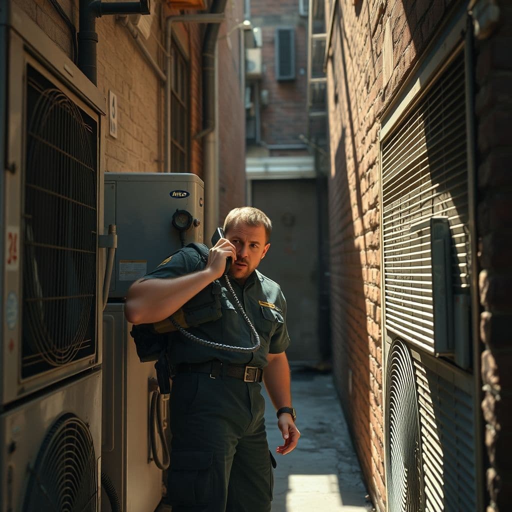 Frustrated HVAC technician on a service call