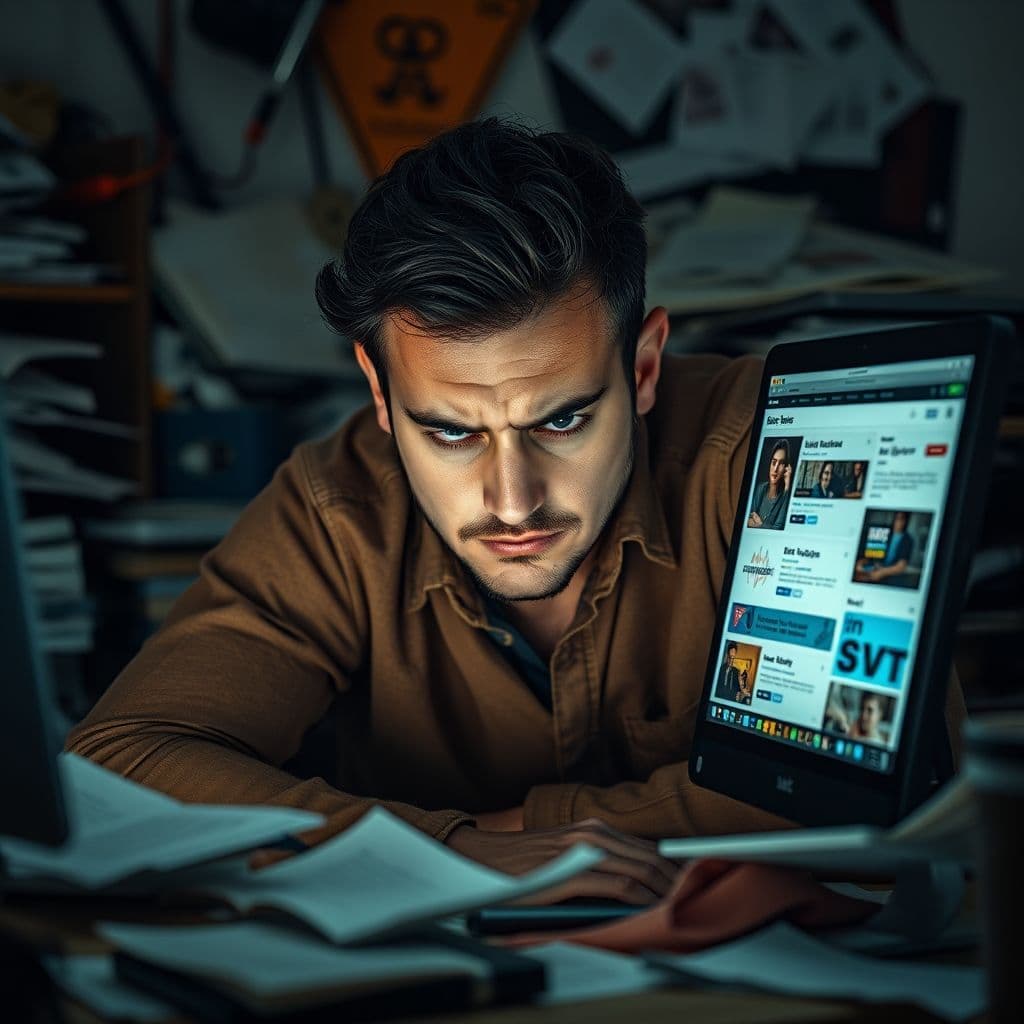 Frustrated freelancer staring at laptop screen with multiple job platform tabs open.