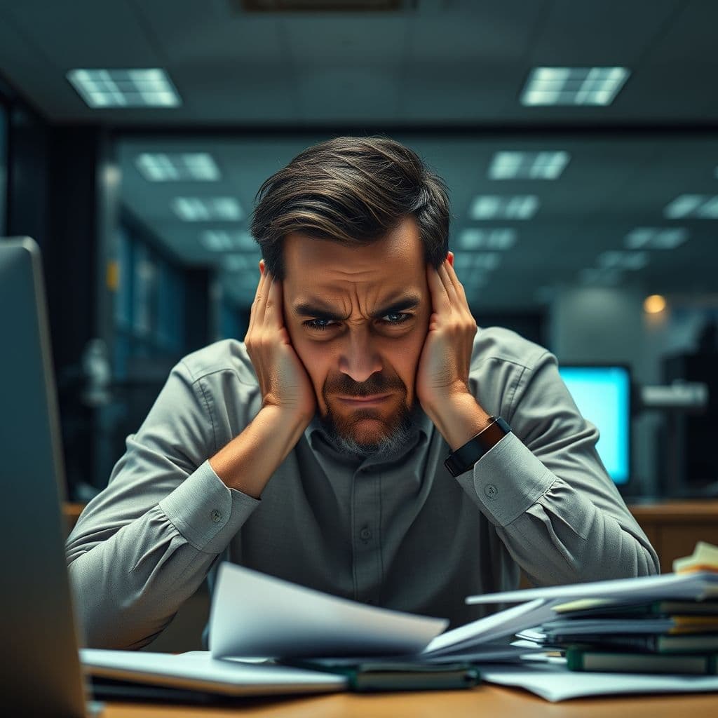 A chaotic inbox overwhelming a professional.