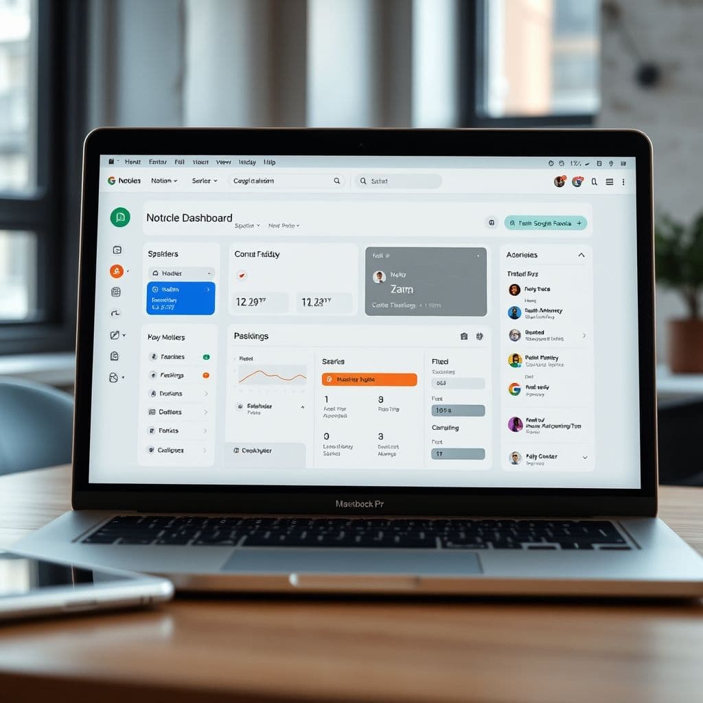 A sleek dashboard showing integrated Notion and Google Calendar templates.