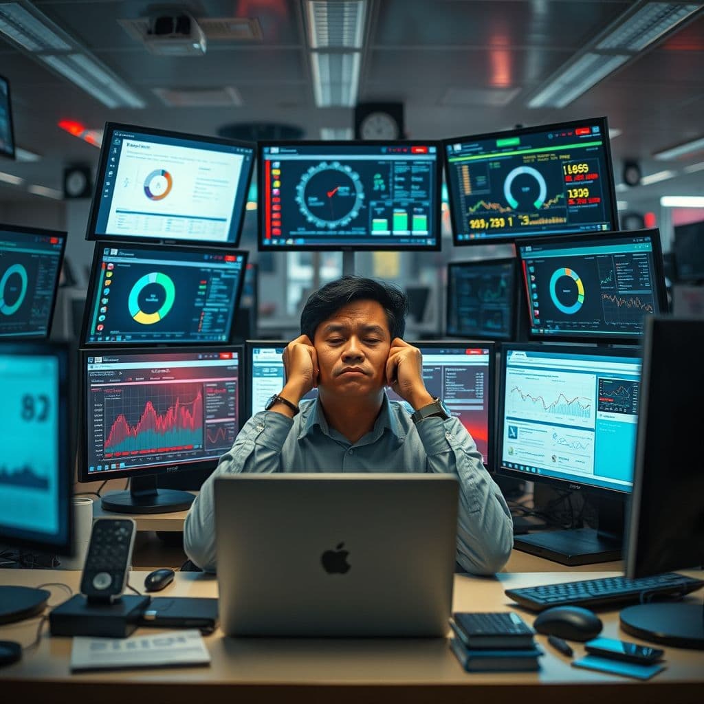 User struggling with multiple AI tool interfaces.