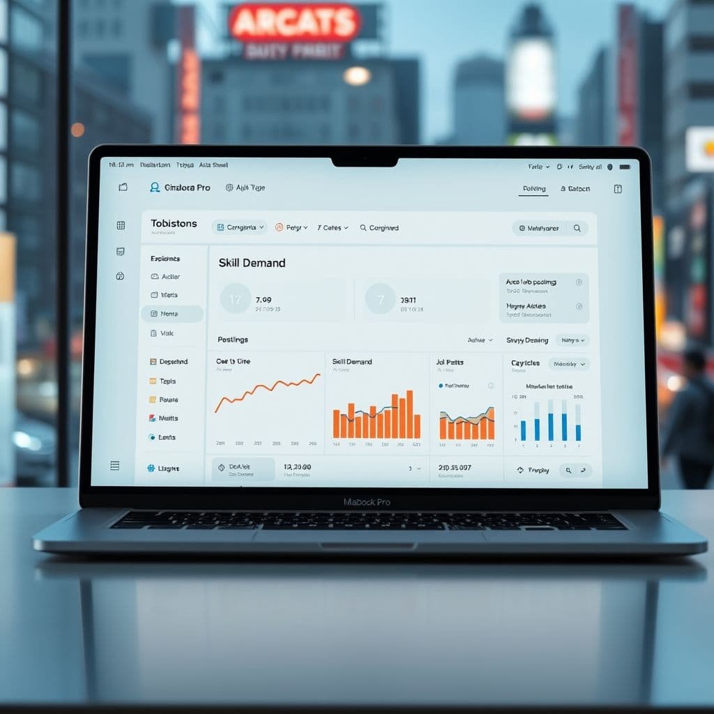 A sleek dashboard showing aggregated freelance job postings and skill demand metrics.