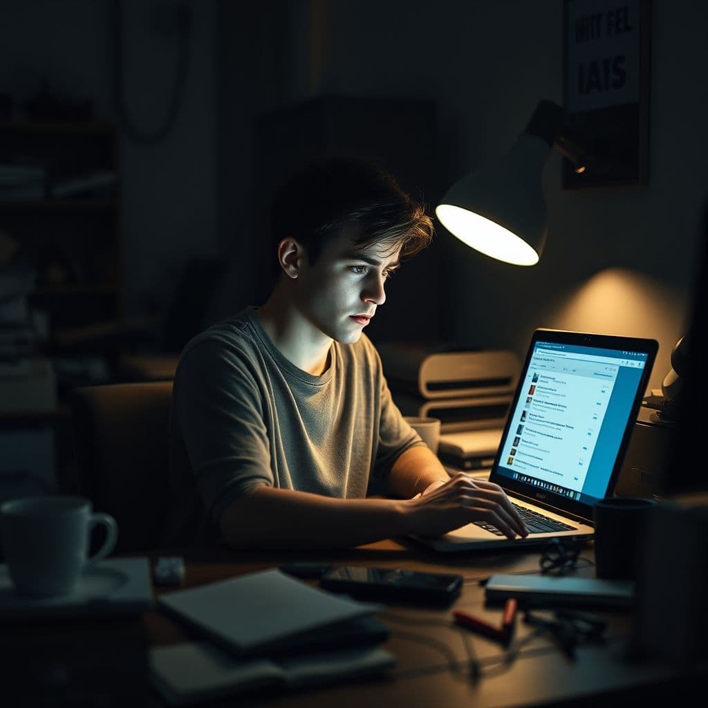 A frustrated job seeker looking at a laptop screen.