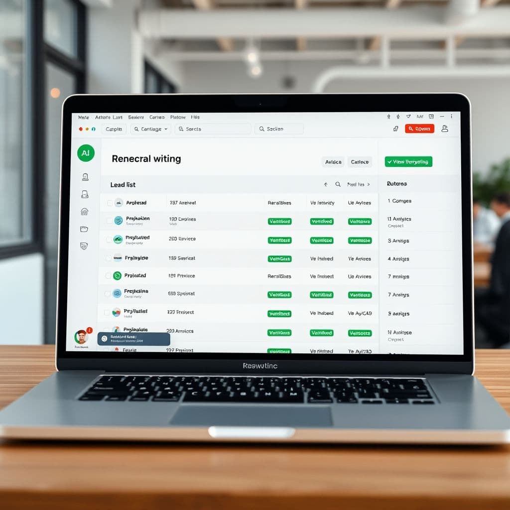 Conceptual dashboard showing AI-generated leads with verified emails
