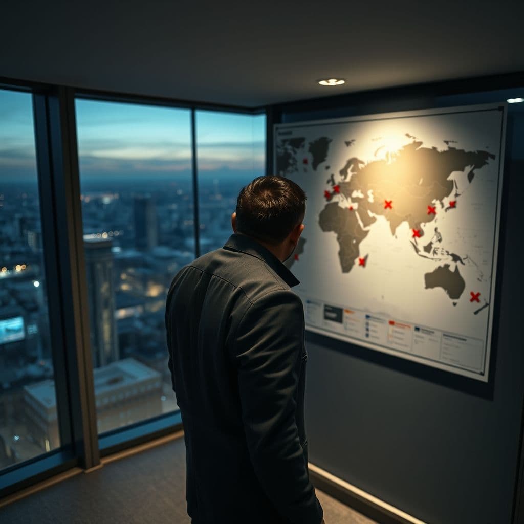 A frustrated business professional struggling to find international clients.