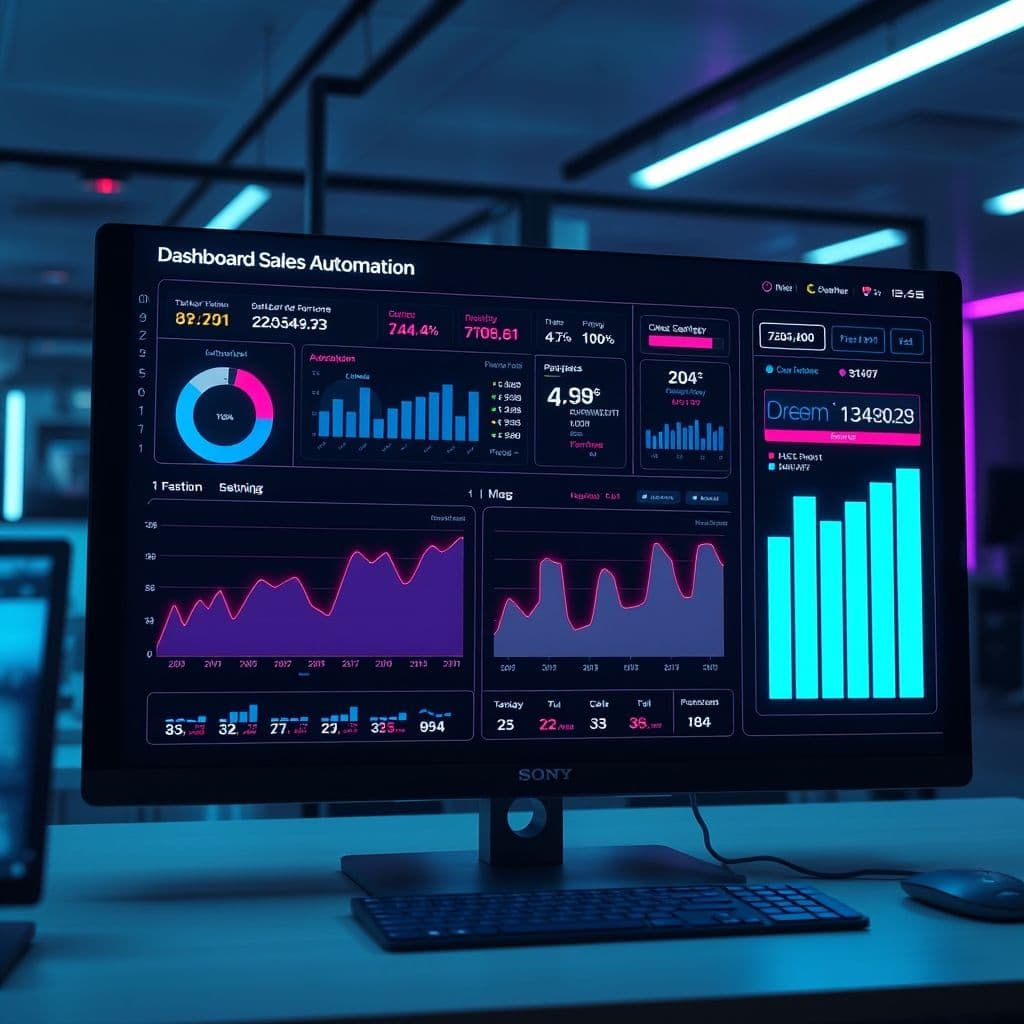 A futuristic dashboard showing sales automation and lead management in action.