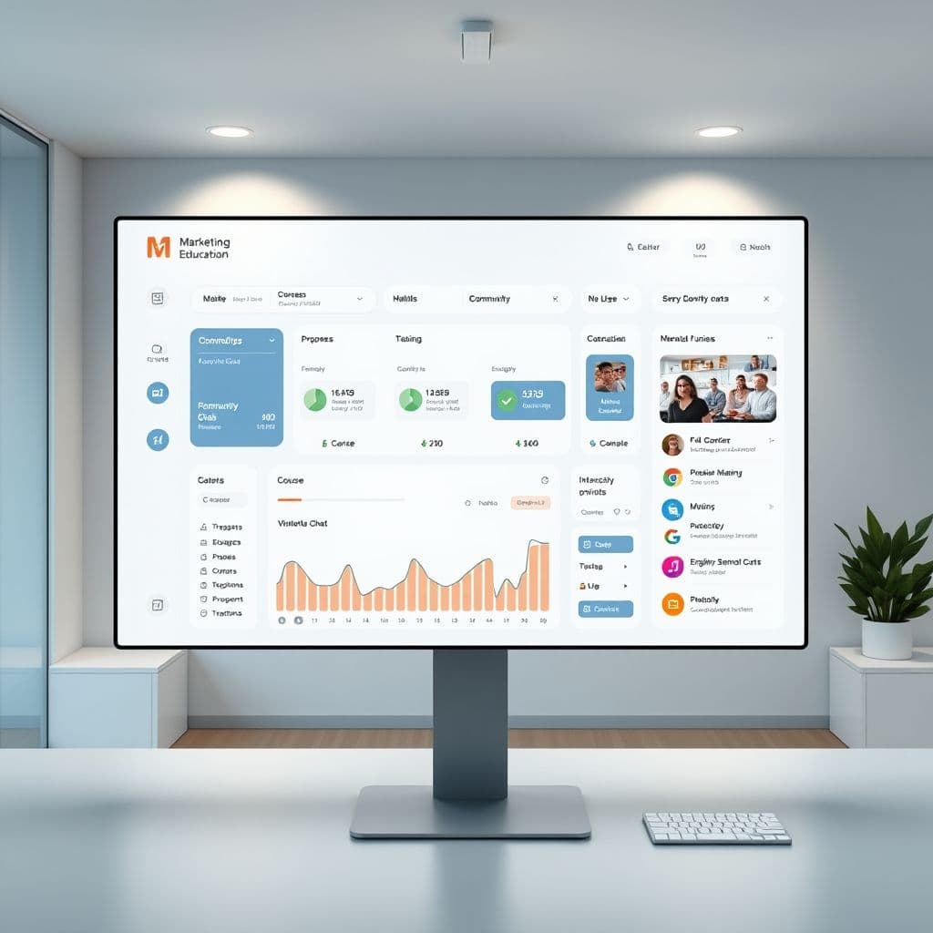 A sleek digital marketing course dashboard with progress tracking and community features.