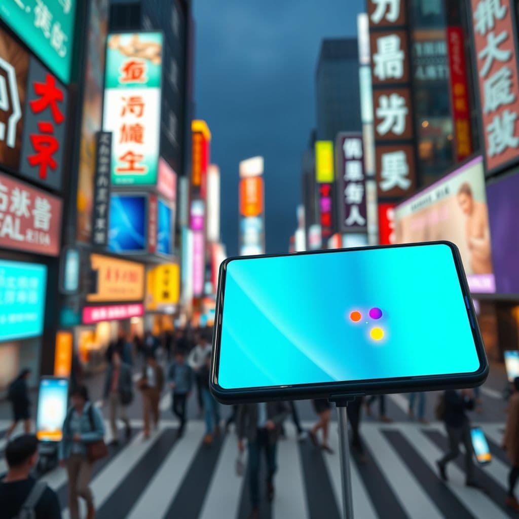 A futuristic AI interface simplifying digital product creation on a smartphone.