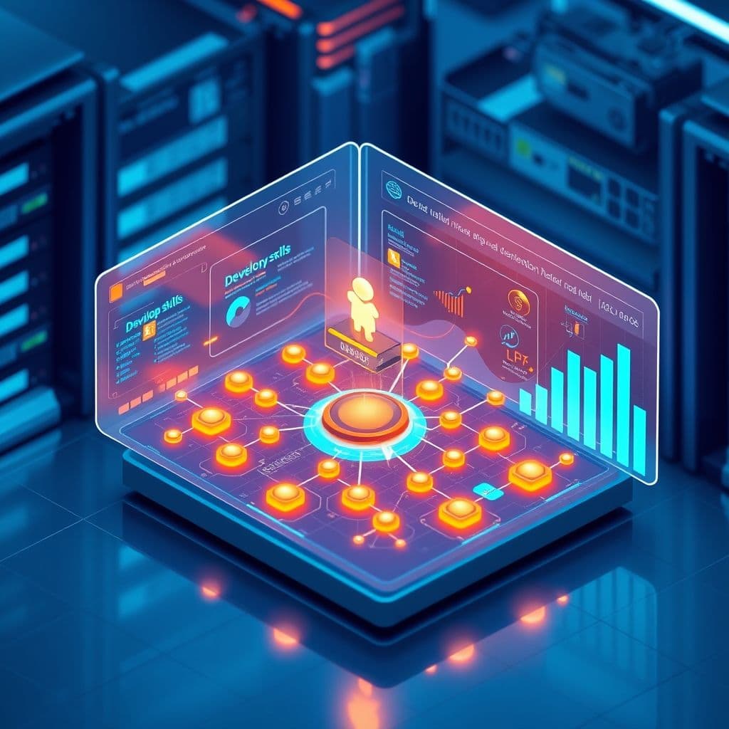 Conceptual interface of a skills-matching platform connecting developers with jobs.