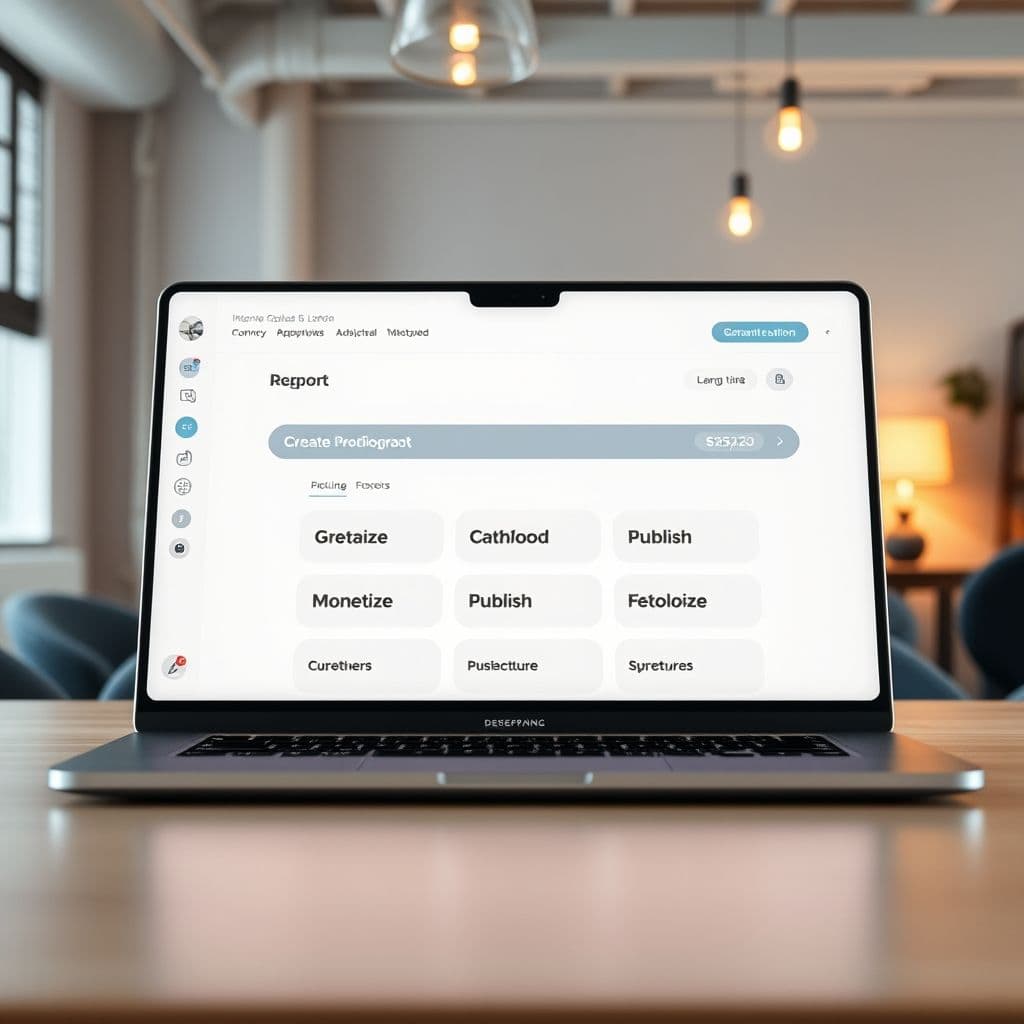 Conceptual interface of an all-in-one digital product creation platform.