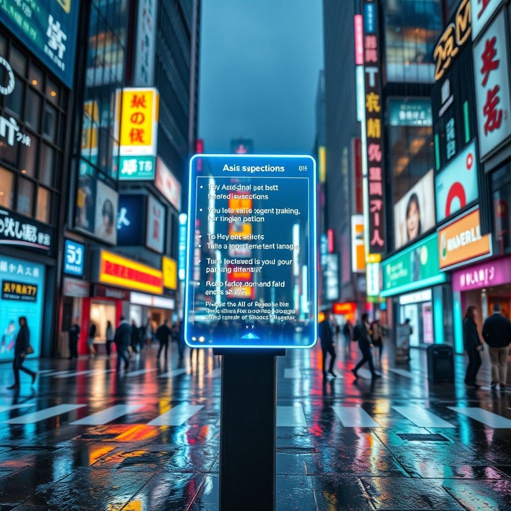 A futuristic AI assistant providing personalized recommendations on a digital screen.