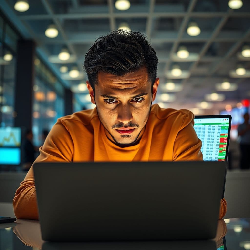 A frustrated person struggling with budgeting on a laptop.