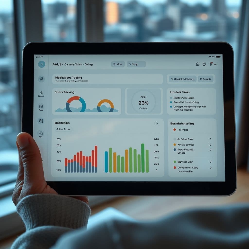 A sleek dashboard of the SaaS platform showing stress management tools.