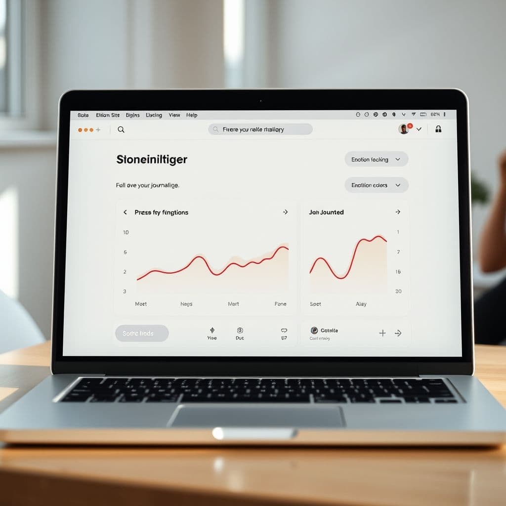 A sleek digital interface showing a journaling app with emotion-tracking features.