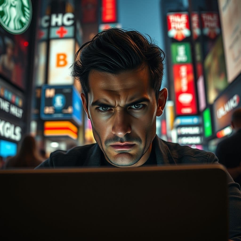 A frustrated person searching for side hustles online.