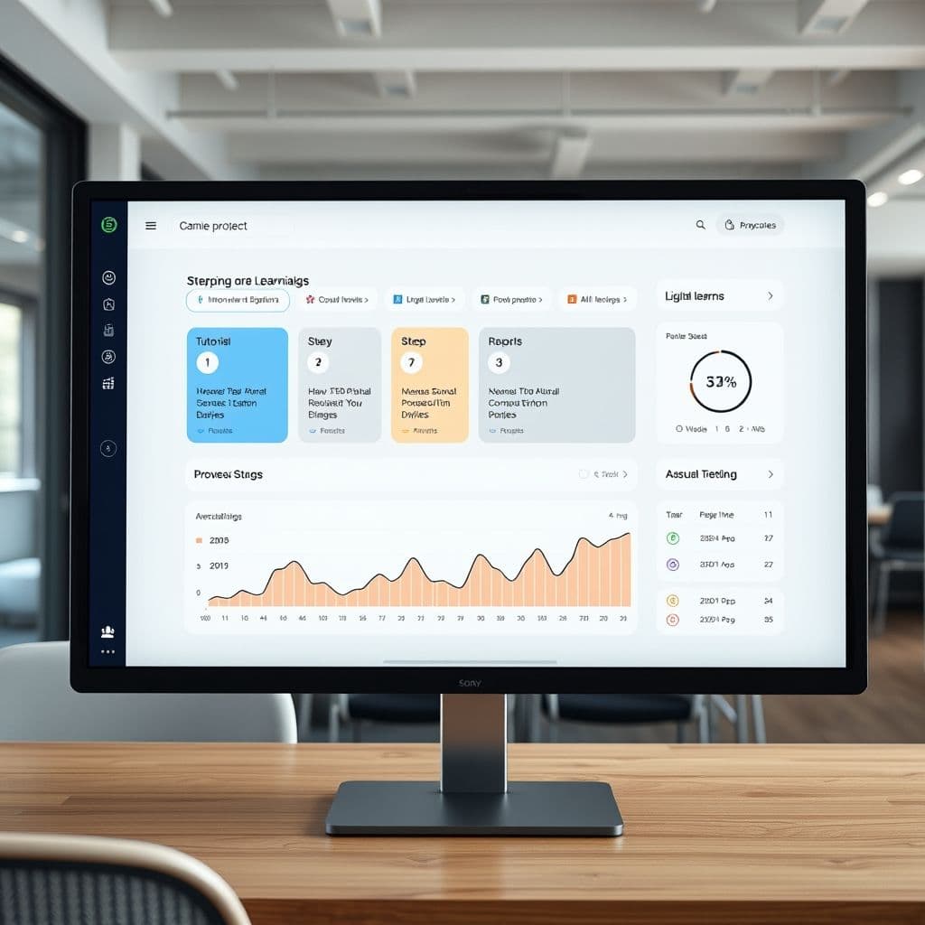A mock-up of an interactive digital marketing learning platform.