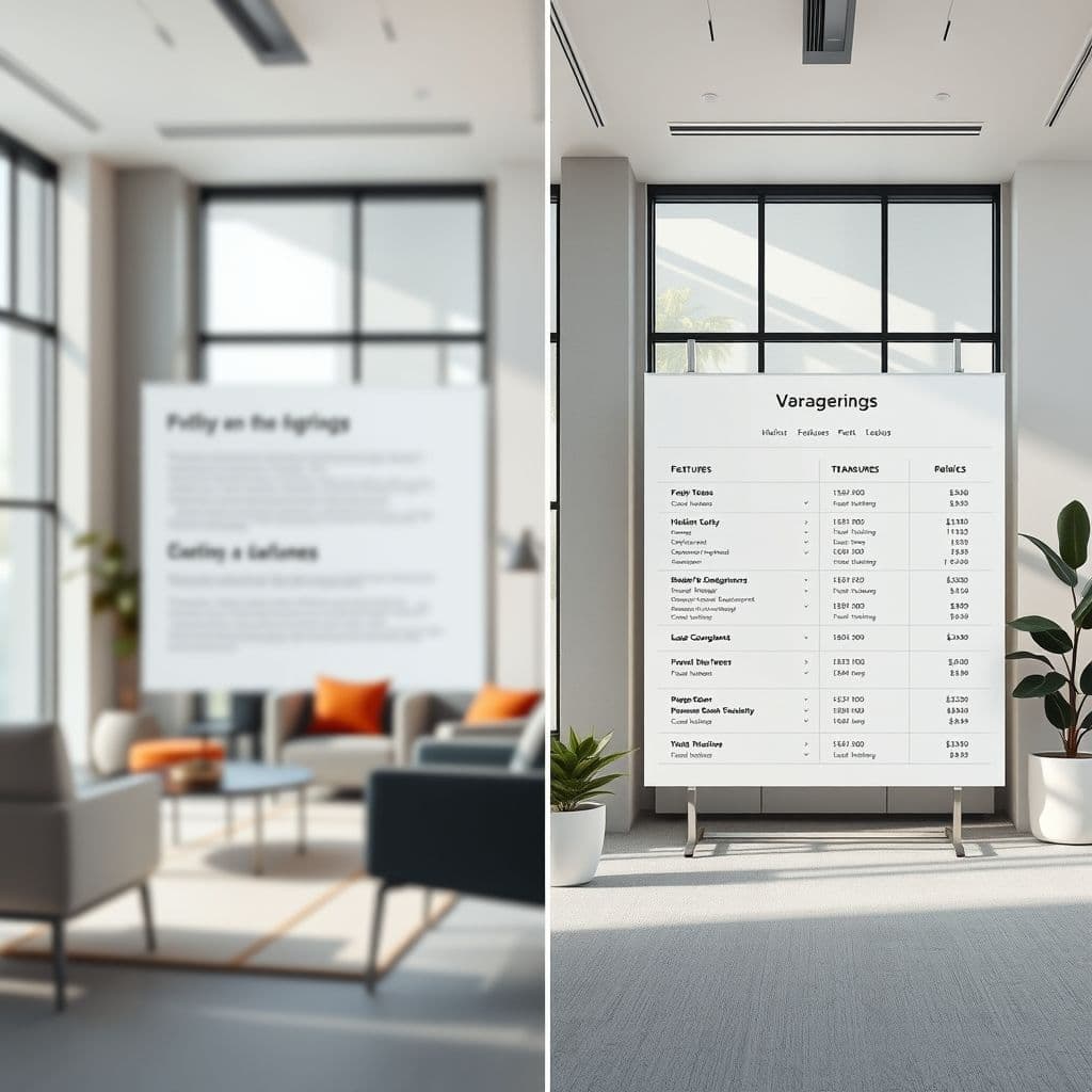 Side-by-side comparison of confusing vs transparent pricing pages.