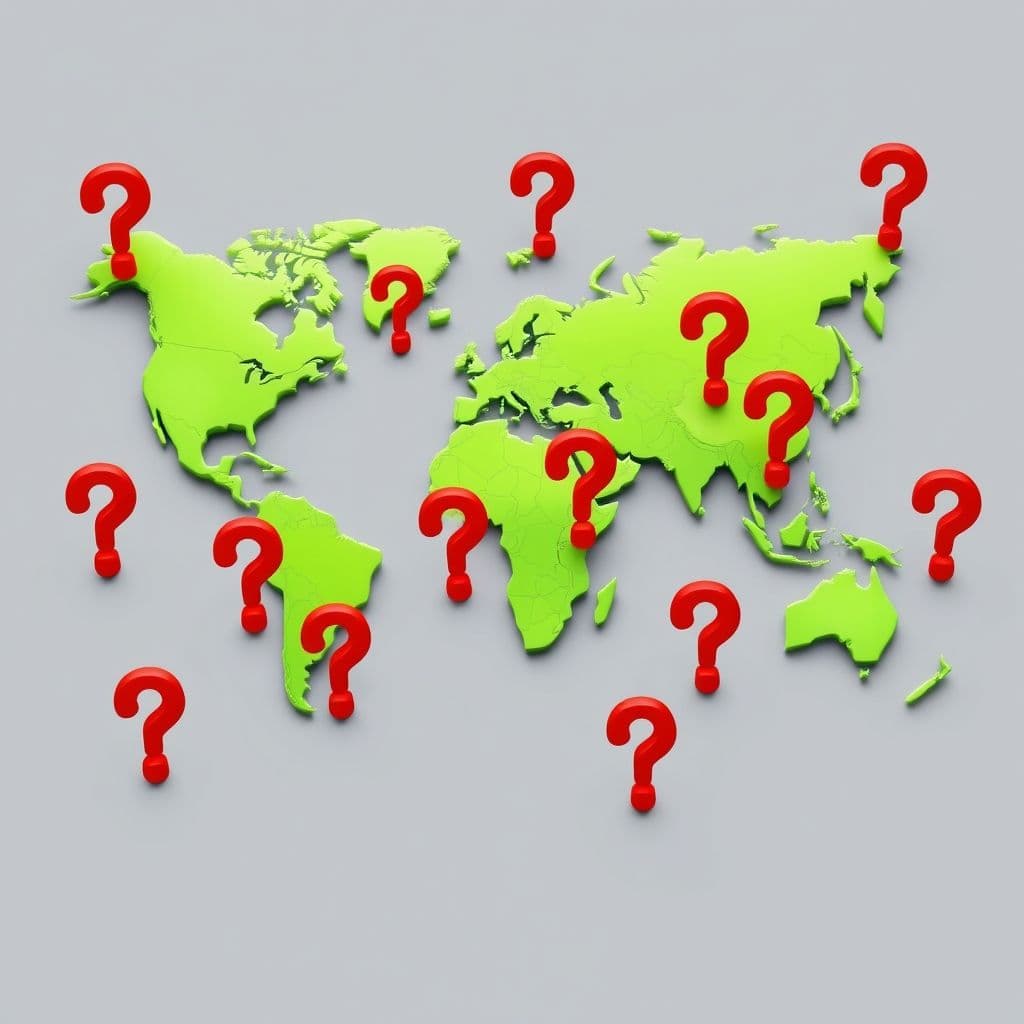 World map showing different job availability by region with question marks over most areas.