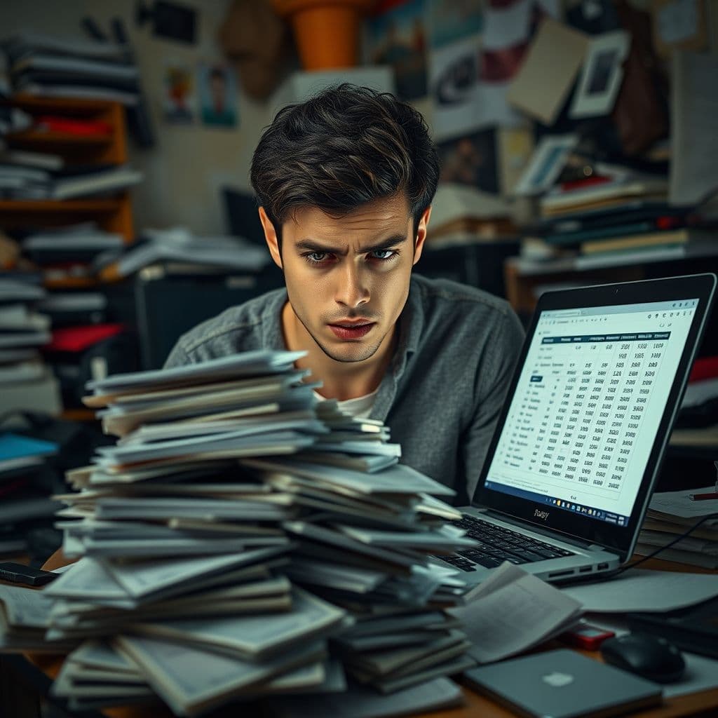 Frustrated person struggling with budgeting and savings management.