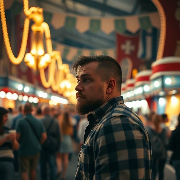 A man surrounded by people but looking isolated and disconnected in a crowded room