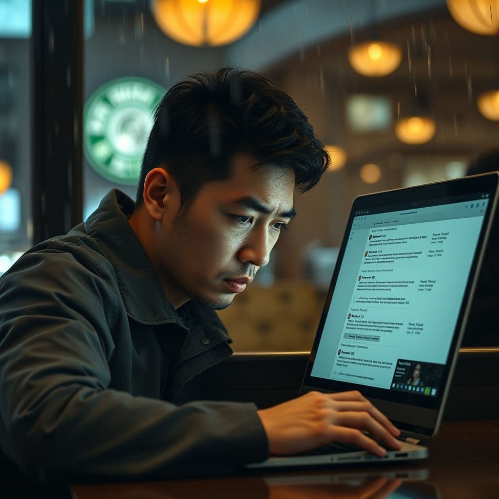 A frustrated job seeker looking at a laptop screen with rejection emails.