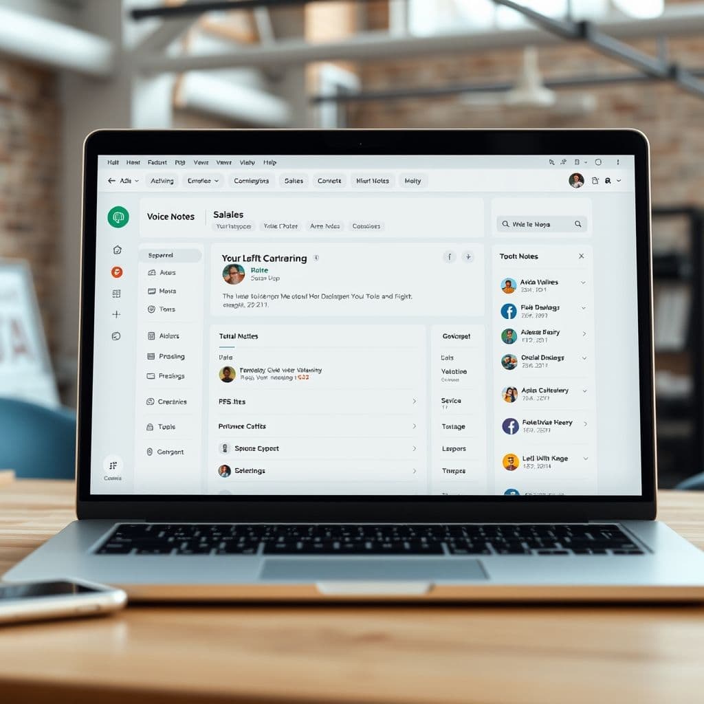 A conceptual interface of the SaaS platform showing voice note conversion and content organization.