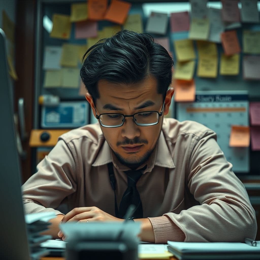 A frustrated new manager overwhelmed by tasks and calendar clutter.