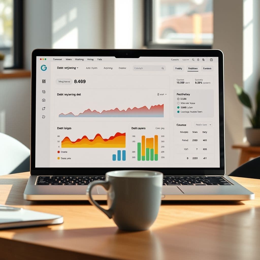 A mock-up of a sleek, user-friendly debt management dashboard.