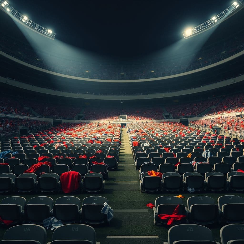 Empty stadium seats with rival team colors visible, highlighting the home field advantage issue.