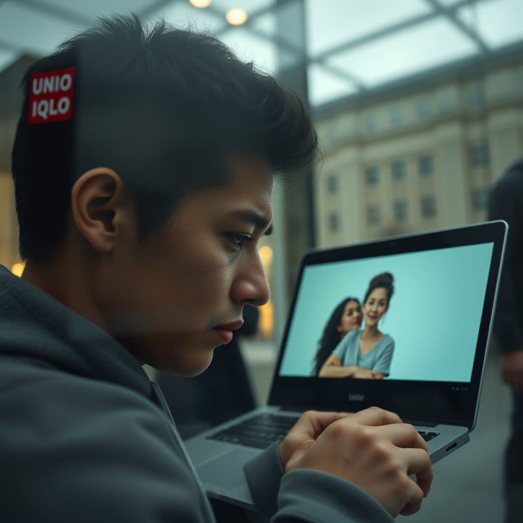 A person crying while looking at a laptop screen with an AI therapy session.