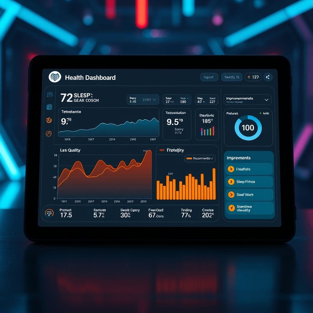 Conceptual interface of a men's hormonal health dashboard with symptom tracker