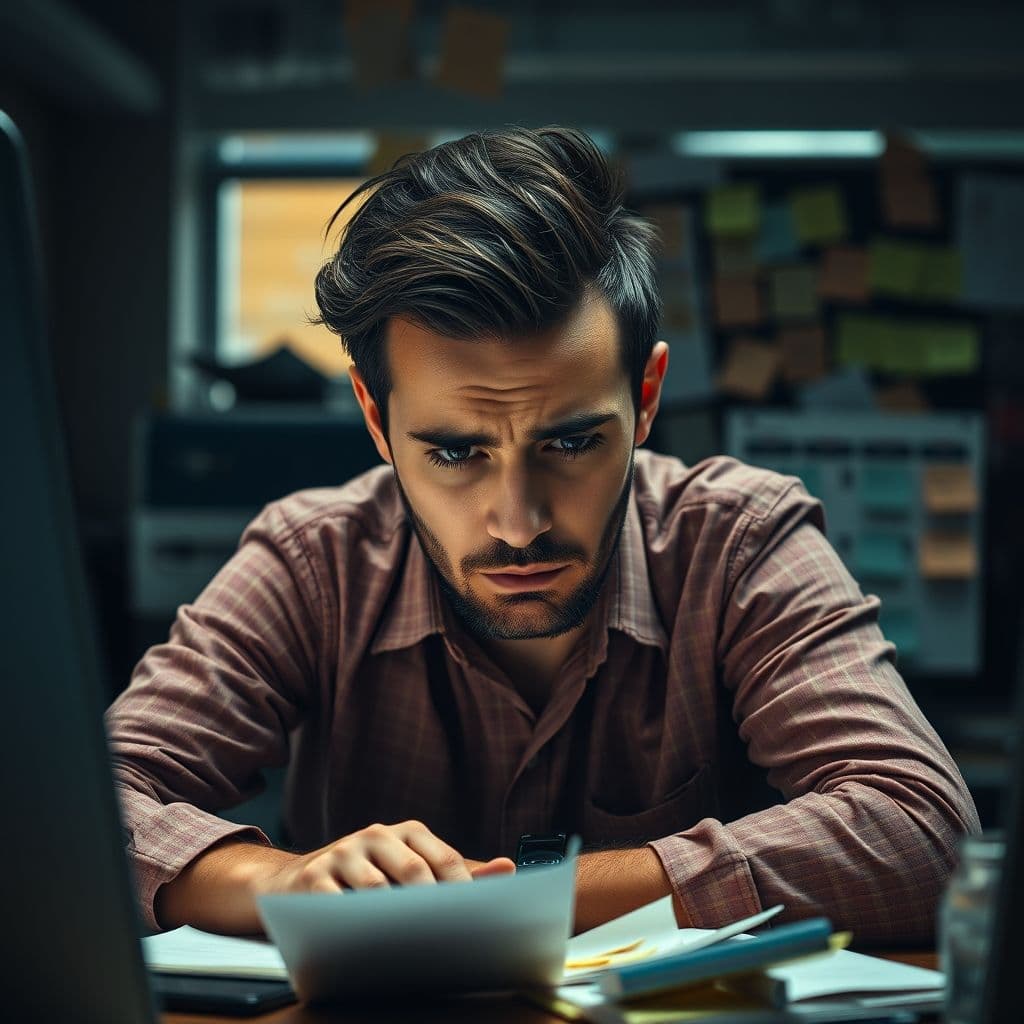 A frustrated person struggling with time management and productivity.