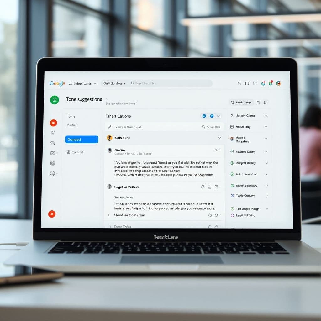 A sleek dashboard of an AI email assistant showing tone suggestions and grammar corrections.