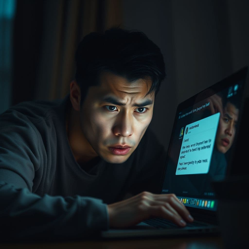 Frustrated user interacting with an unreliable AI chatbot.