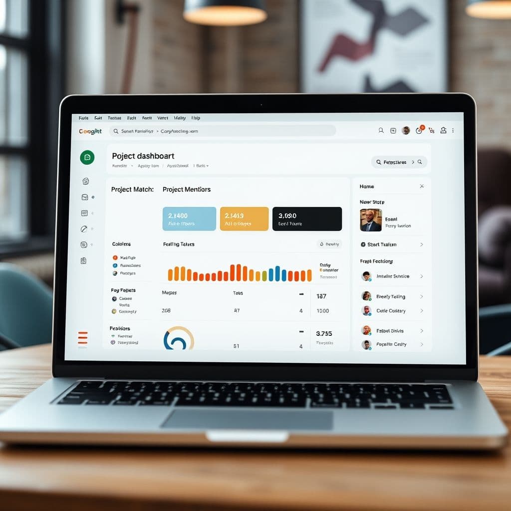 Conceptual interface of the SaaS platform showing project matching and mentorship features.