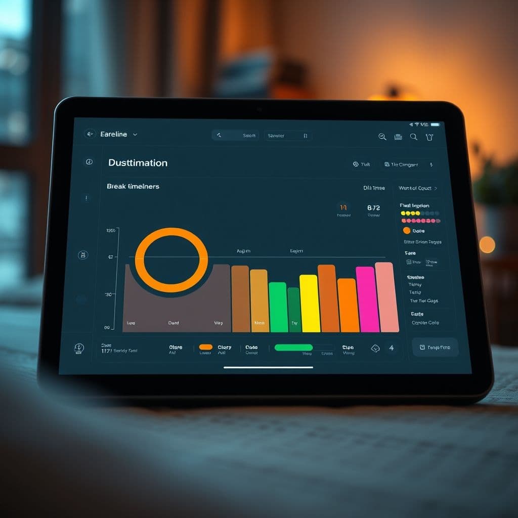 Conceptual dashboard of a self-care SaaS platform showing break scheduling and mood tracking