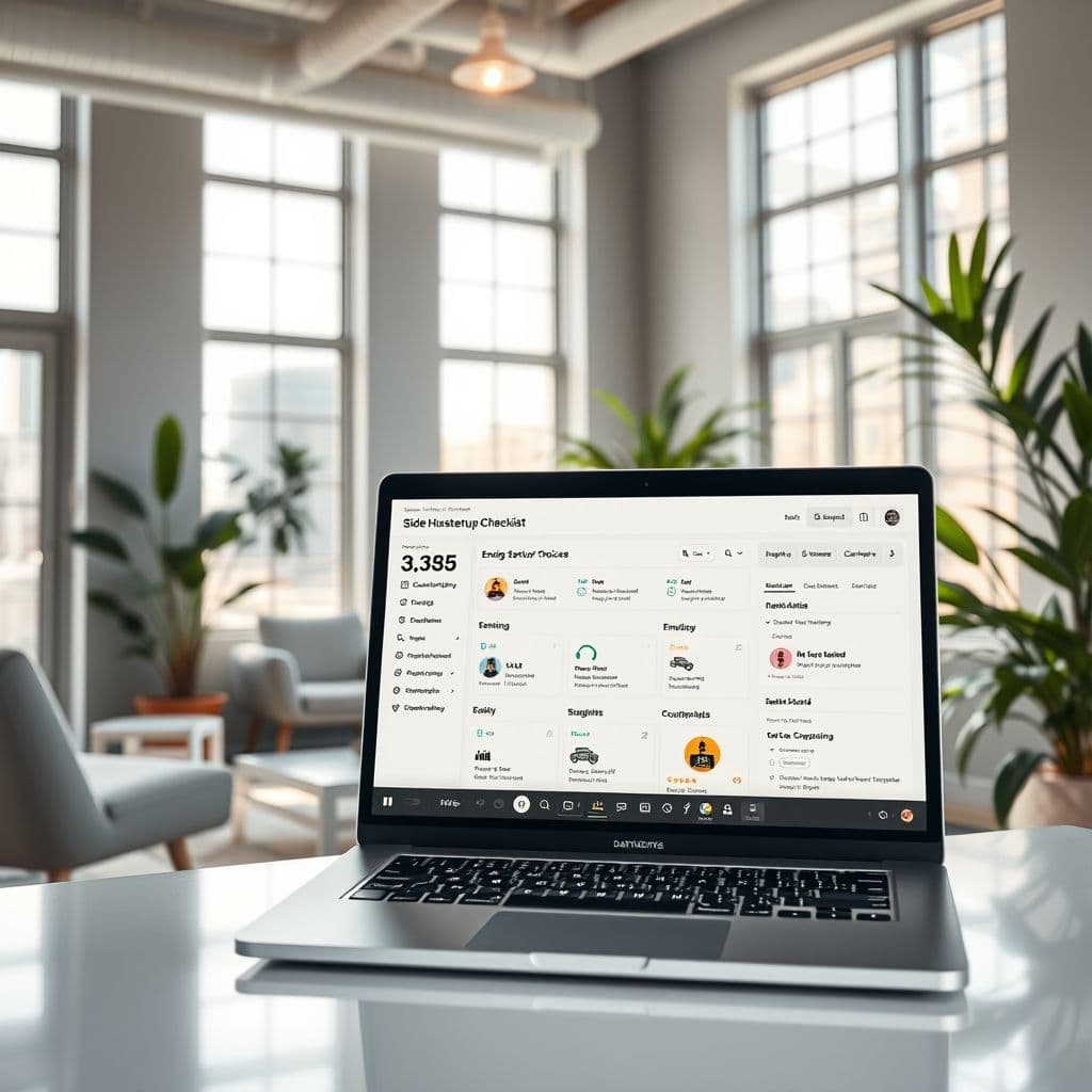 Conceptual interface of a side hustle SaaS platform showing equipment rental options and community features.