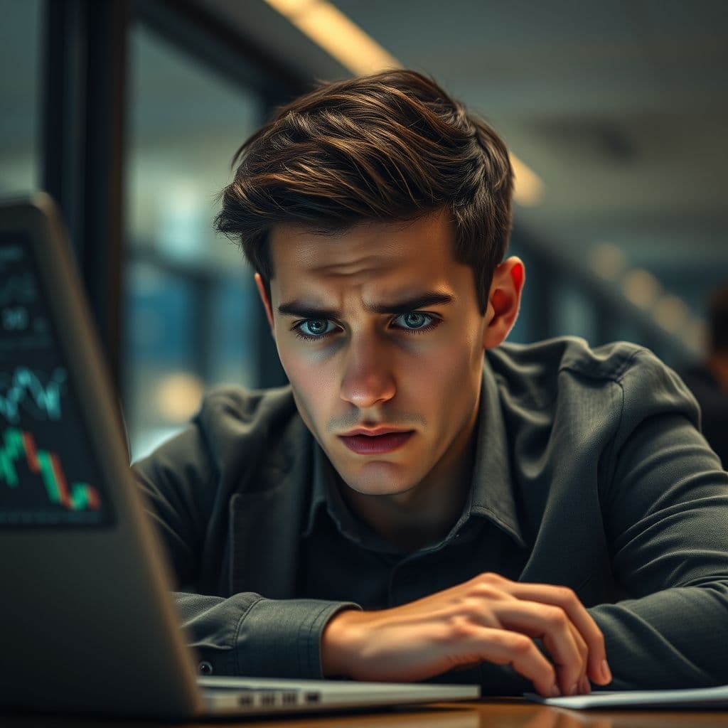 A frustrated user looking at a confusing savings account dashboard on their laptop.