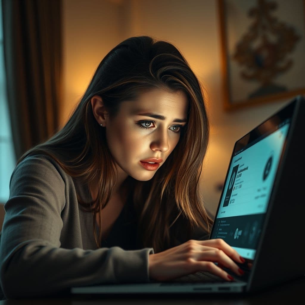 A frustrated creator struggling to promote their digital product on social media.