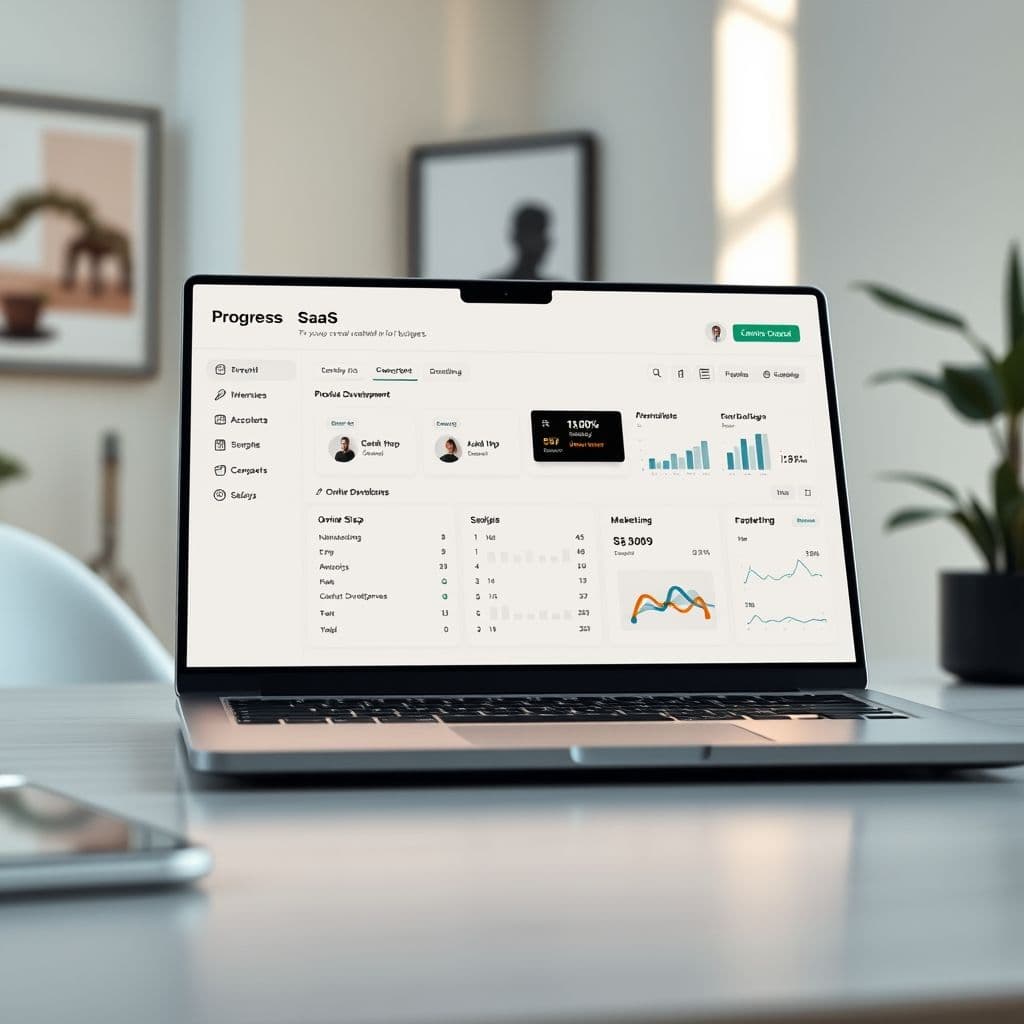 A sleek dashboard showing progress tracking and task management for a creative business.