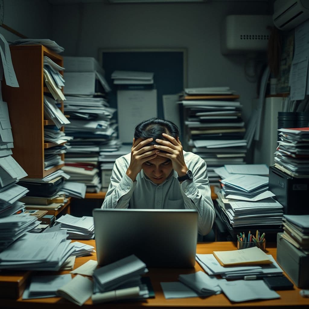 A visual representation of corporate burnout and financial stress.