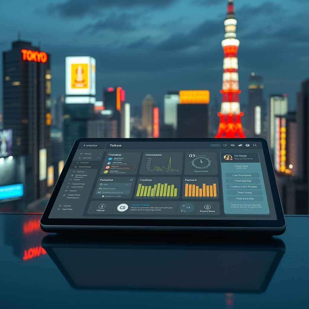 A futuristic AI personal assistant dashboard managing tasks and communications.