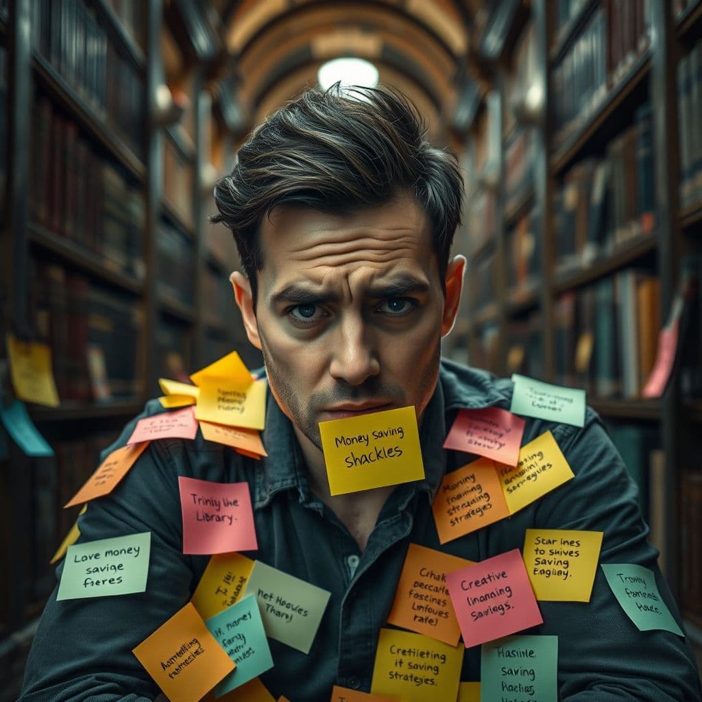 Frustrated person trying to save money with creative hacks.