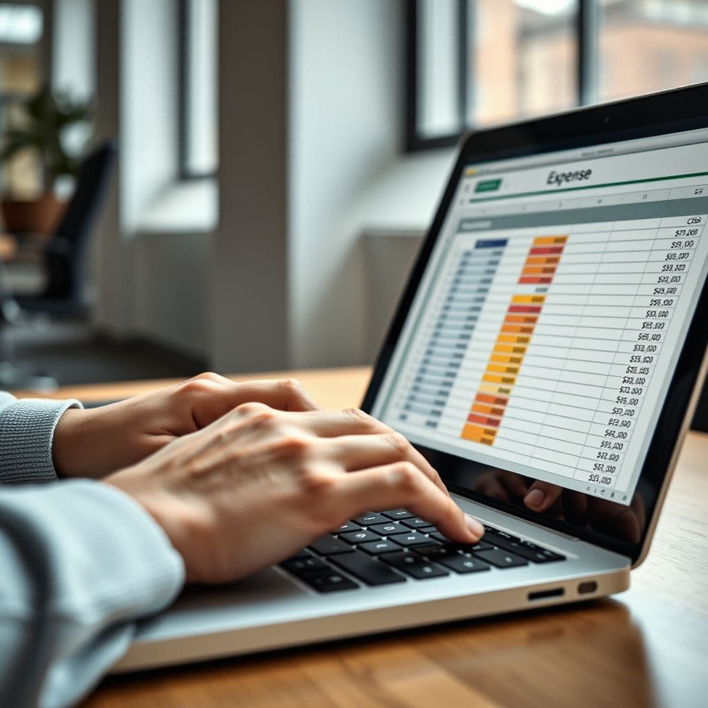 A user manually entering expenses into a spreadsheet.