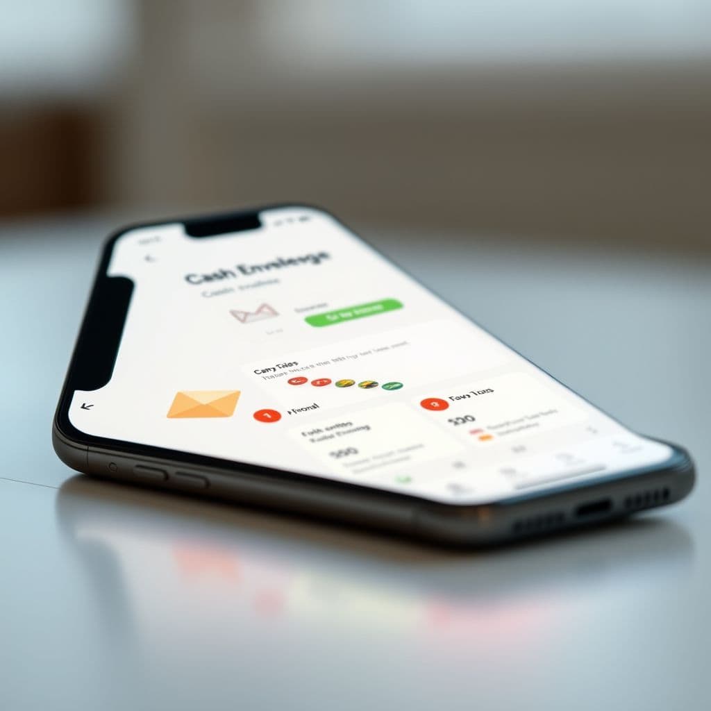 A sleek mock-up of a digital cash envelope challenge app interface.