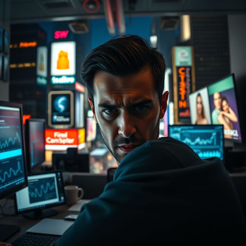 A frustrated marketer struggling with digital product promotion.