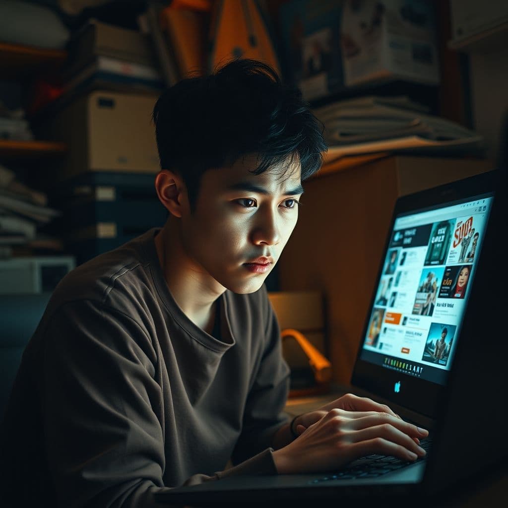 A person frustrated by misleading side hustle ads.