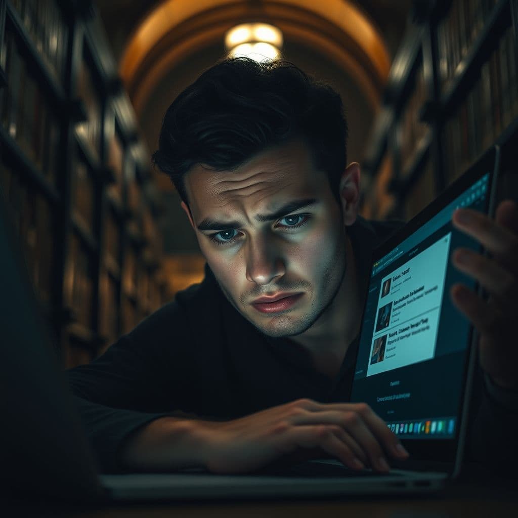 Frustrated user struggling with slow AI responses on a laptop.